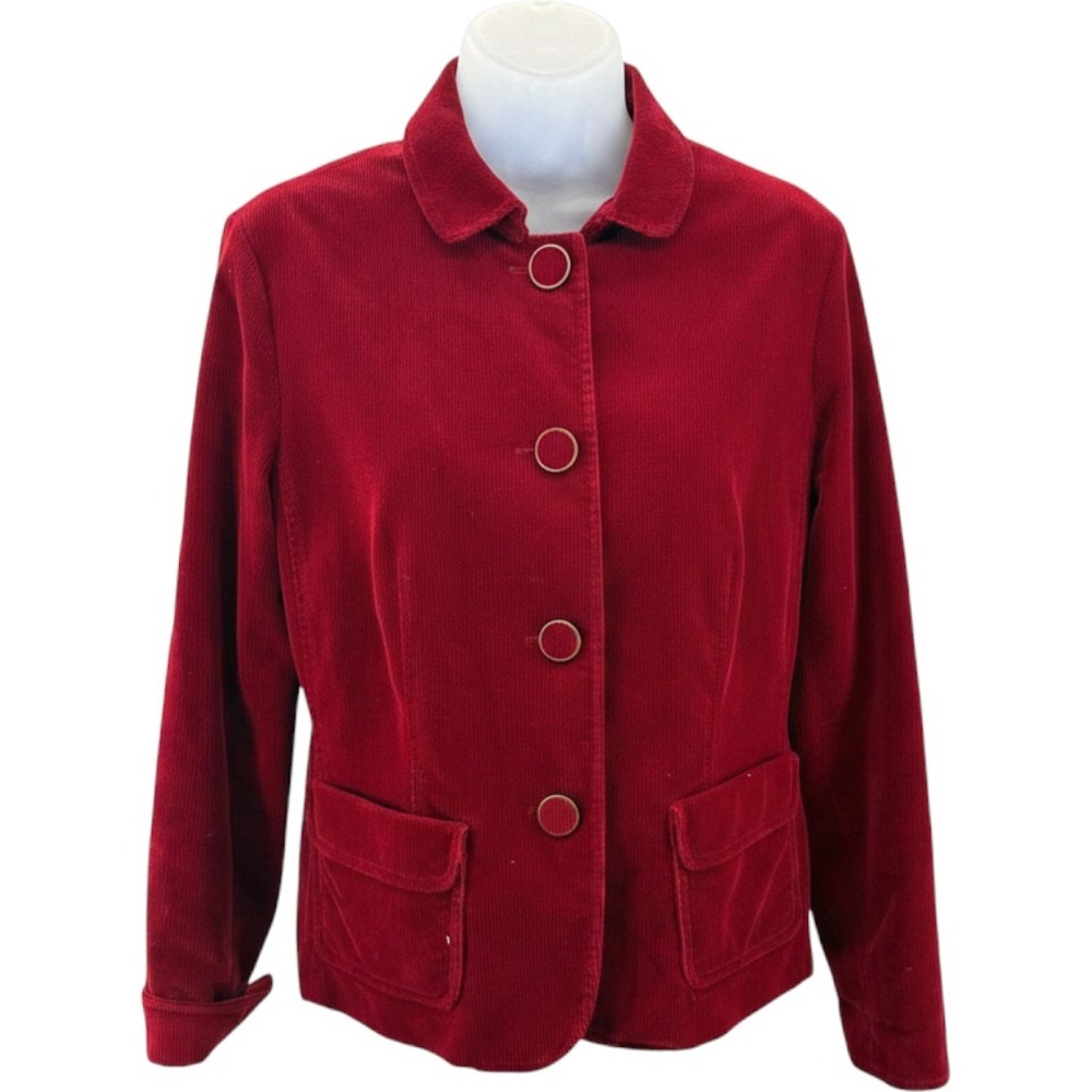 Talbots Red Corduroy Blazer Jacket Womens 10P Petite Button Front Lined